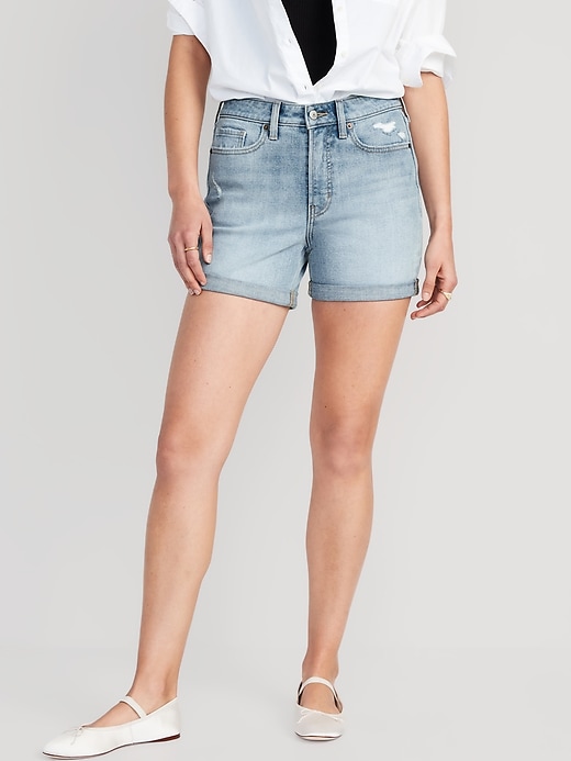 Image number 1 showing, High-Waisted OG Cuffed Jean Shorts for Women -- 5-inch inseam