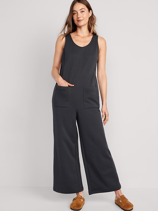 Image number 1 showing, Sleeveless Loose Marled Fleece Lounge Jumpsuit