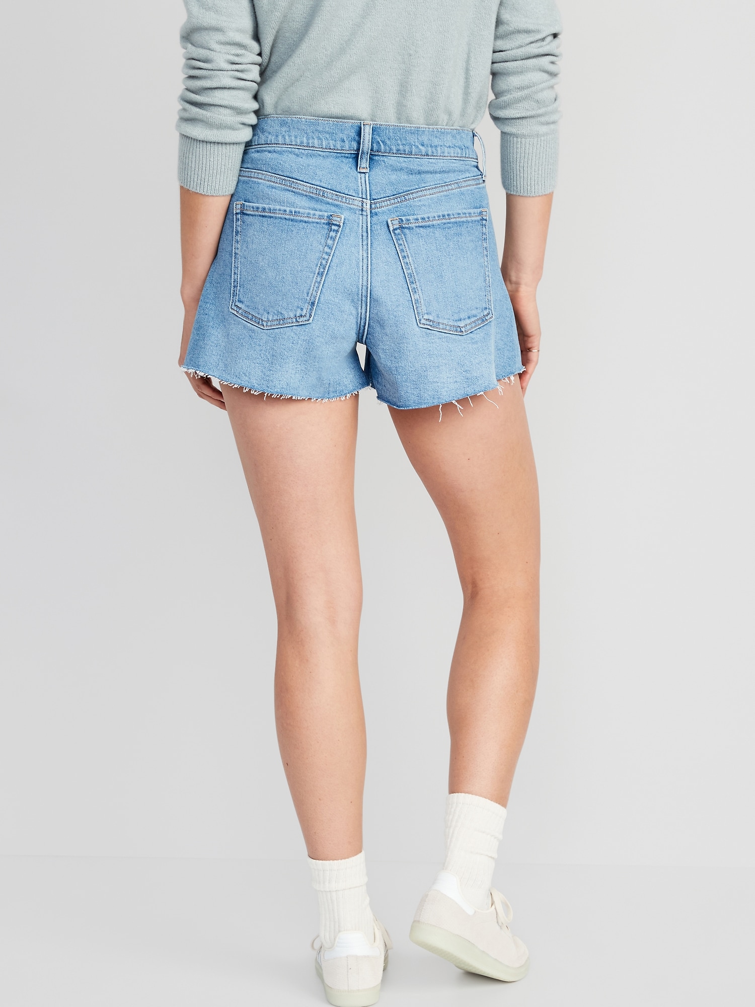 Higher High-Waisted Button-Fly A-Line Cutoff Jean Shorts for Women --  3-inch inseam