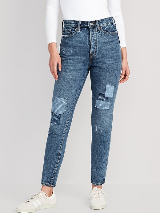 Image number 1 showing, Higher High-Waisted Button-Fly OG Straight Patchwork Non-Stretch Jeans for Women