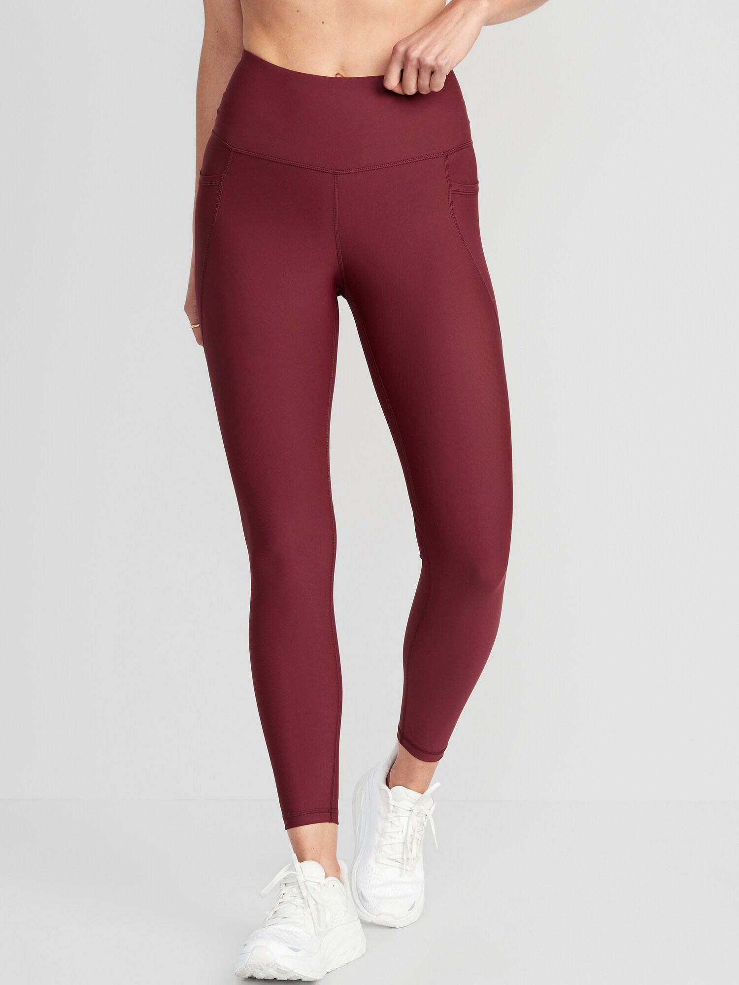 Old Navy High-Waisted PowerSoft 7/8-Length Side-Pocket Leggings for Women red. 1