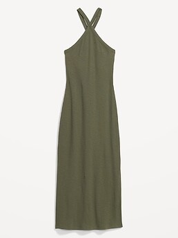 Fitted Rib-Knit Halter Midi Dress | Old Navy