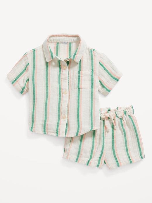 View large product image 1 of 1. Printed Short-Sleeve Double-Weave Pocket Shirt & Shorts Set for Baby