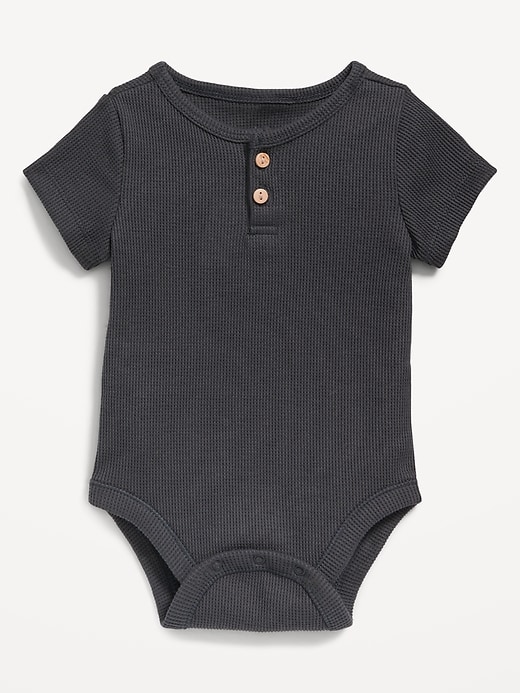 View large product image 1 of 1. Unisex Short-Sleeve Thermal-Knit Henley Bodysuit for Baby