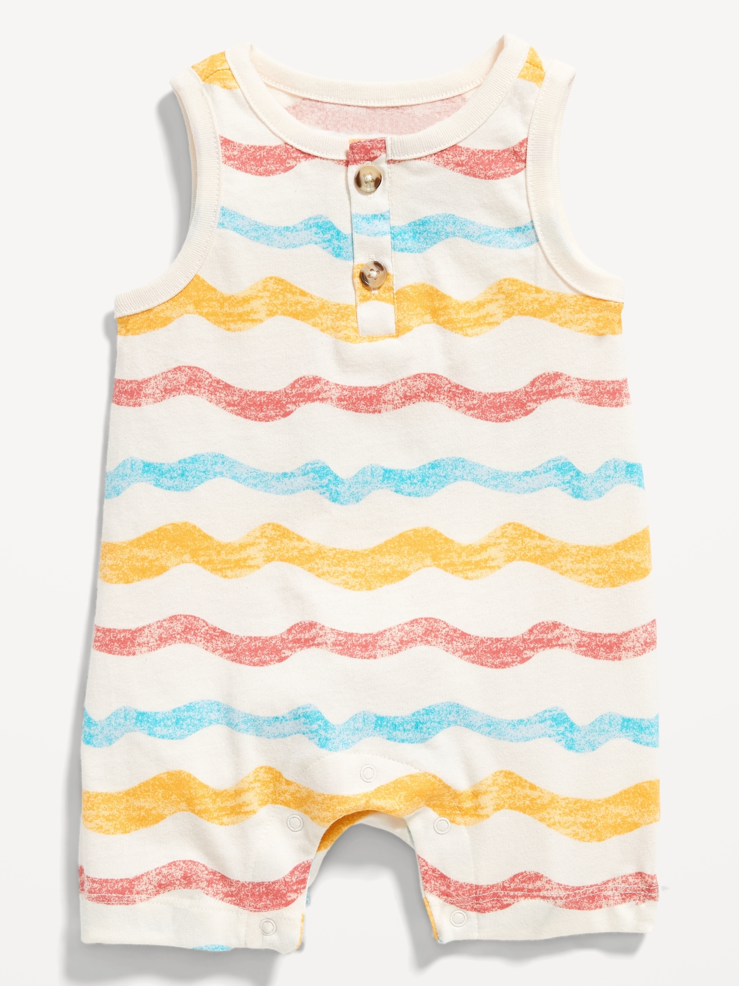 Old Navy Unisex Printed Sleeveless Jersey-Knit Henley Romper for Baby multi. 1