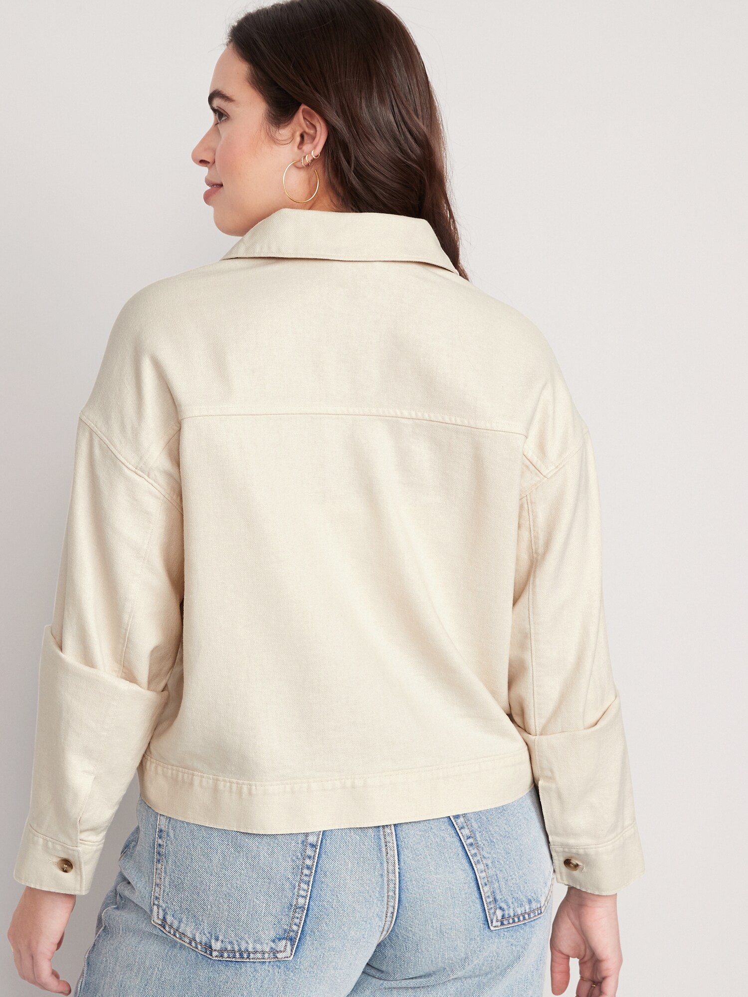 Linen-Blend Cropped Utility Jacket