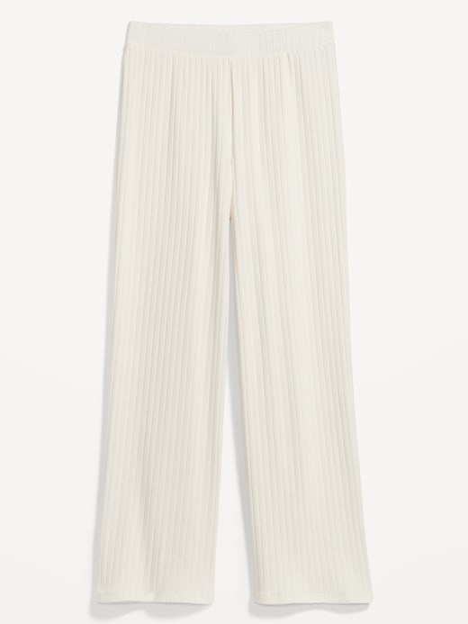 Image number 4 showing, High-Waisted Rib-Knit Wide-Leg Pajama Pants