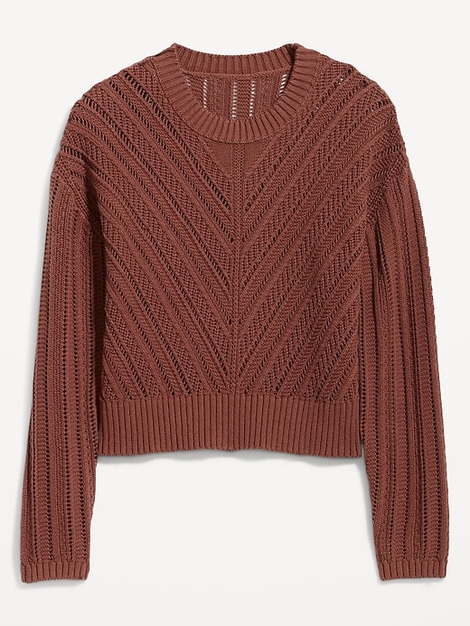 Image number 3 showing, Cropped Chevron Open-Knit Sweater for Women