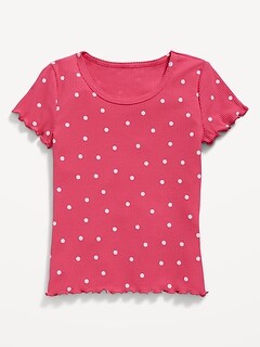 Printed Rib-Knit Lettuce-Edge T-Shirt for Girls
