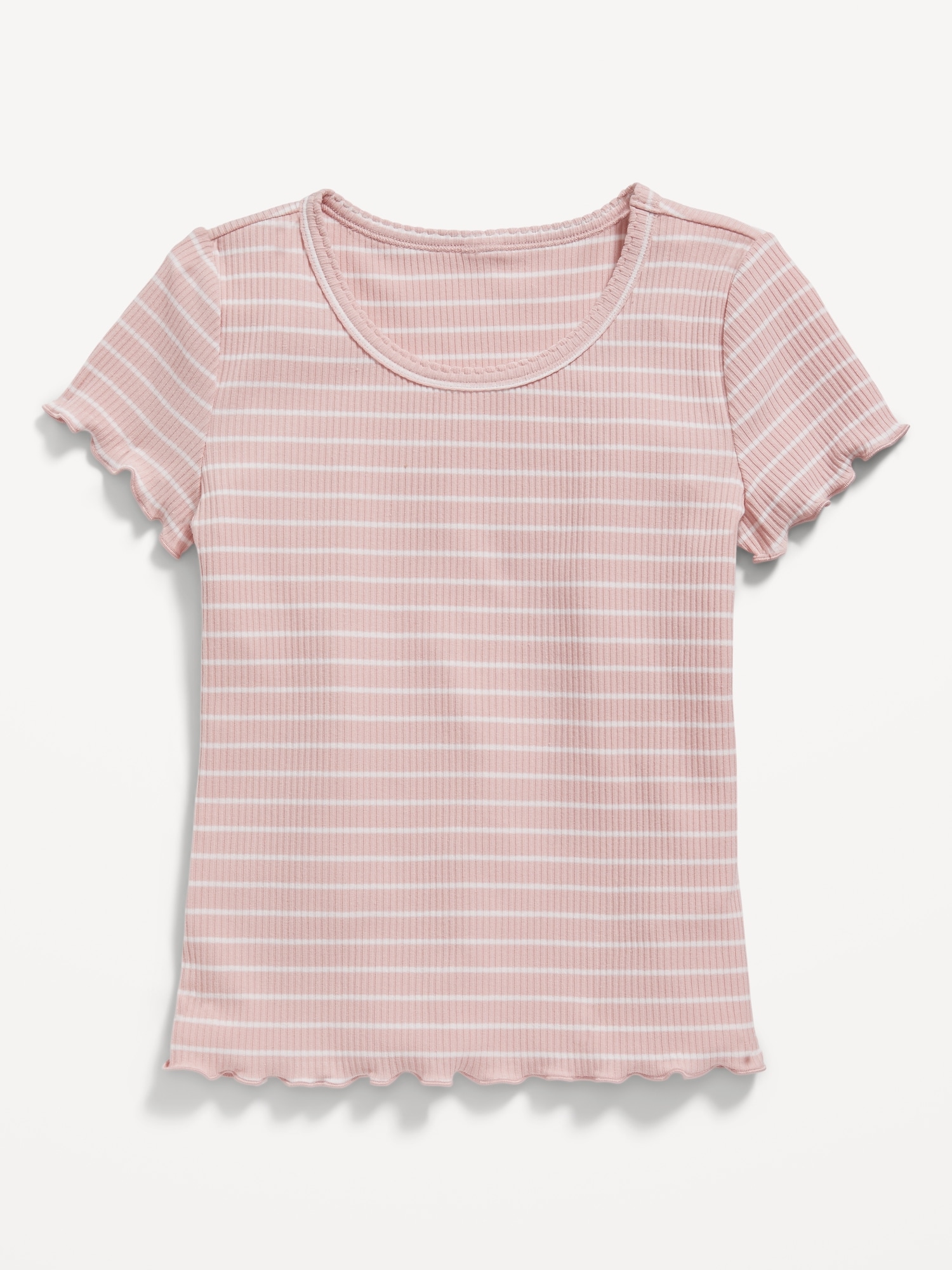 Old Navy Printed Rib-Knit Lettuce-Edge T-Shirt for Girls pink. 1