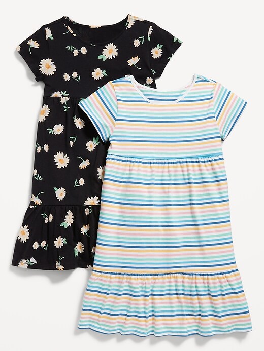 View large product image 1 of 2. Short-Sleeve Printed Jersey-Knit Swing Dress 2-Pack for Girls