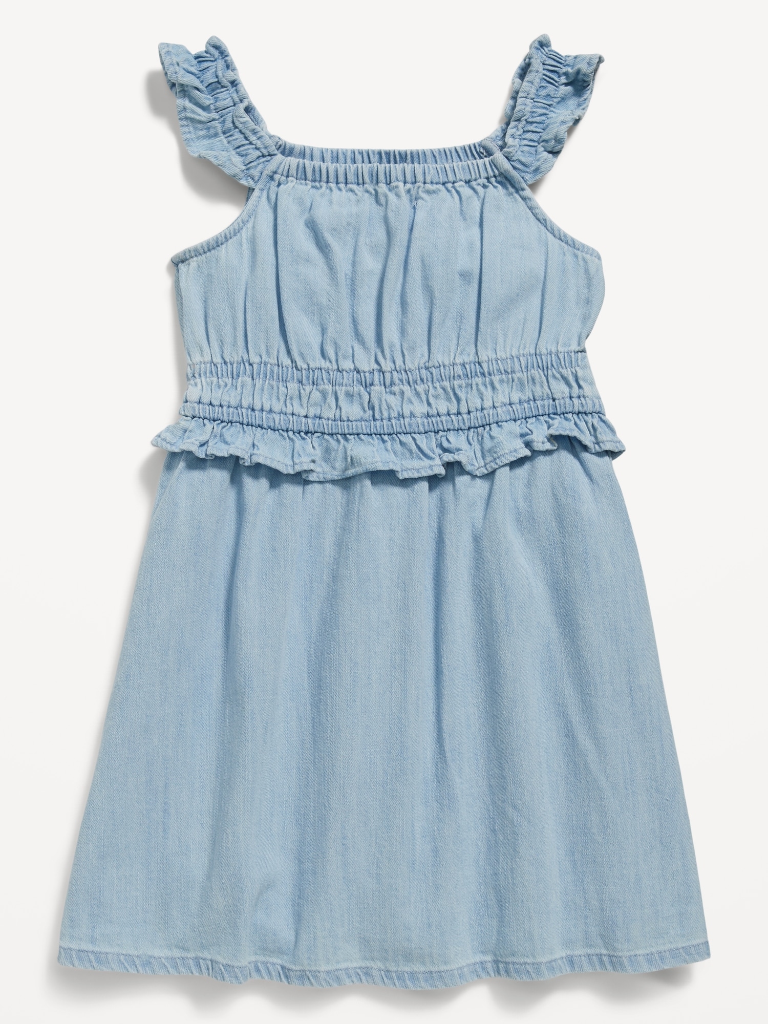 Sleeveless Chambray Fit & Flare Ruffle-Trim Dress for Toddler Girls ...