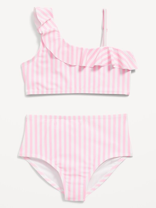 Patterned One-Shoulder Ruffle-Trim Swim Set for Girls | Old Navy