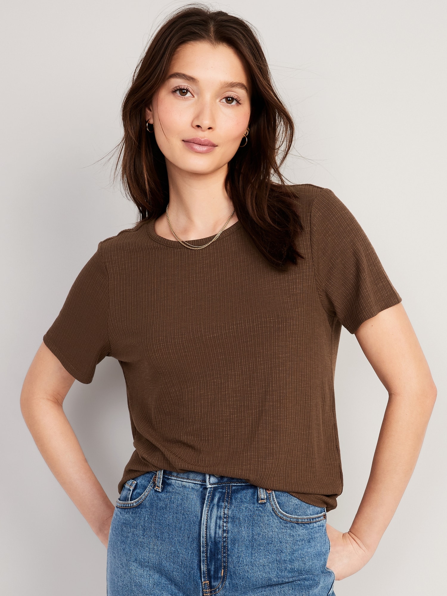 Old Navy Luxe Crew-Neck T-Shirt brown. 1