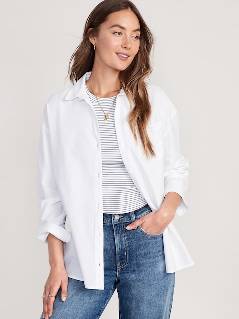 Oversized Button-Down Boyfriend Shirt - White