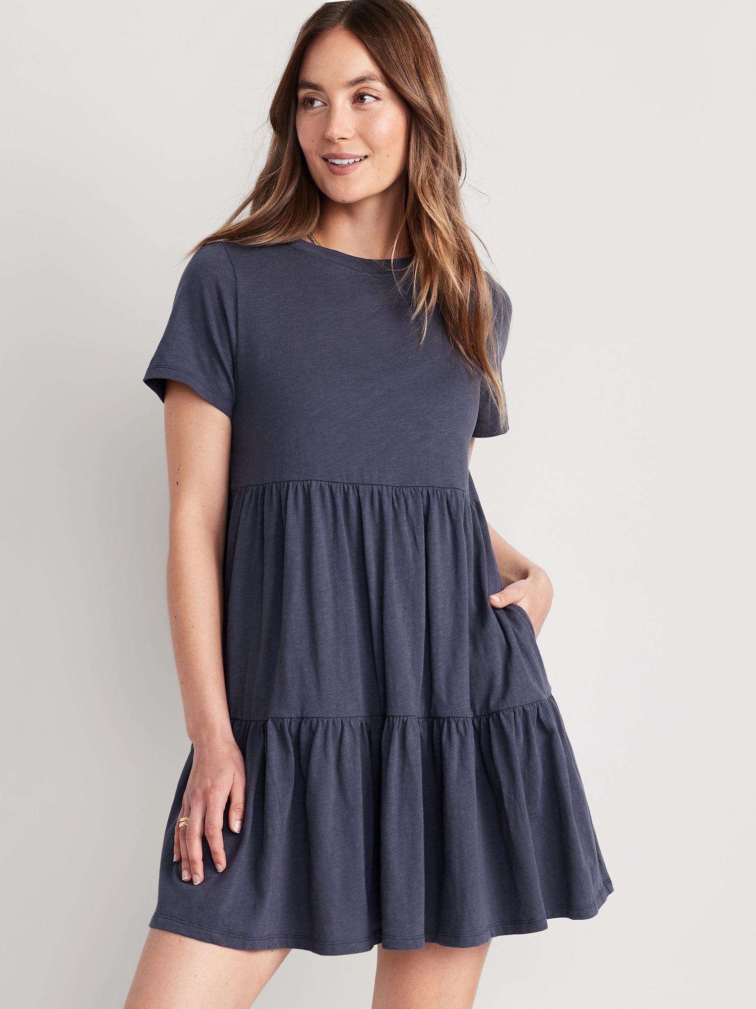 EveryWear Slub-Knit Tiered Mini T-Shirt Swing Dress | Old Navy