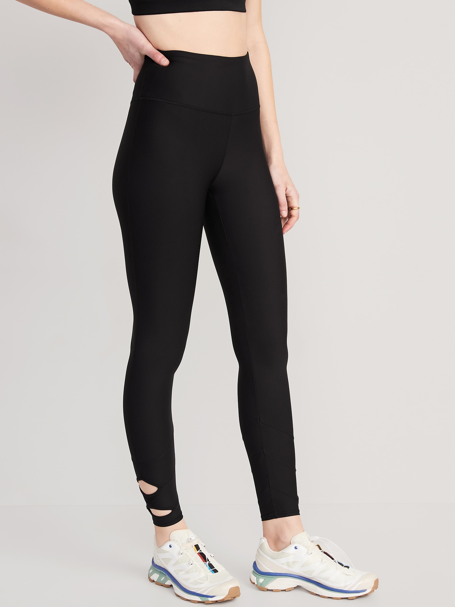 Old Navy High-Waisted PowerSoft 7/8 Cutout Leggings for Women black. 1