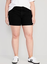 Mid-Rise Wow Black-Wash Jean Shorts -- 5-inch inseam