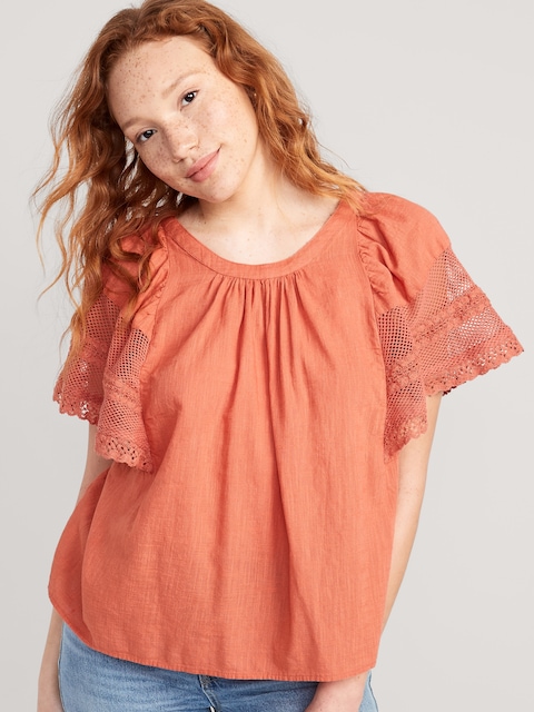 Crochet Flutter-Sleeve Swing Top