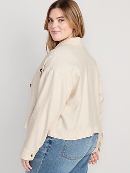Linen-Blend Cropped Utility Jacket