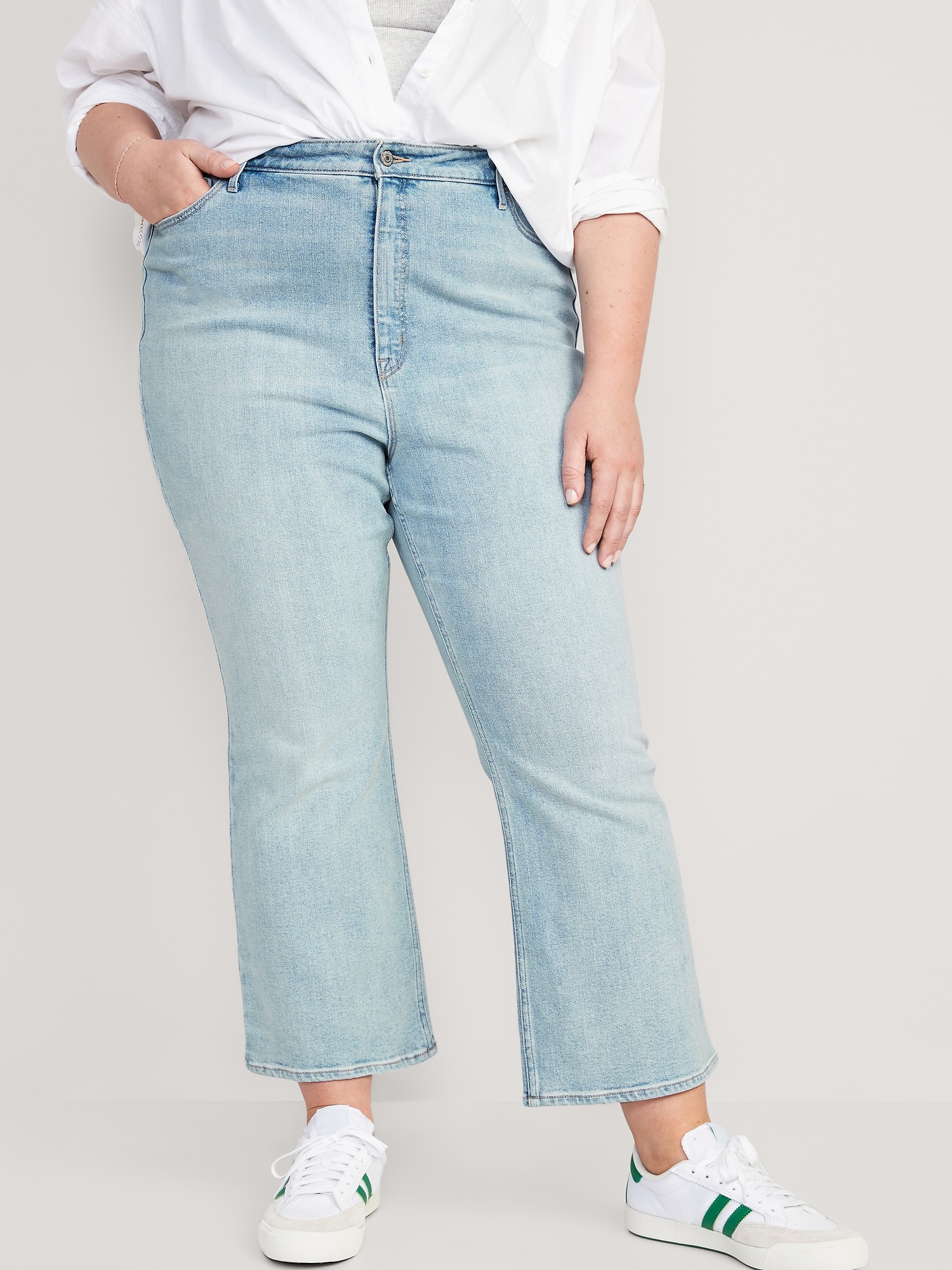 Women's jeans high waist cropped flare leg light blue – CROSS JEANS