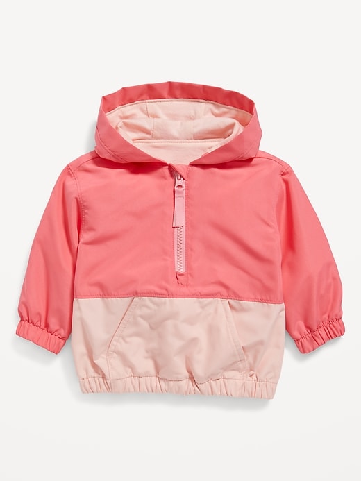 Unisex Color-Block Hooded 1/4-Zip Pullover Windbreaker