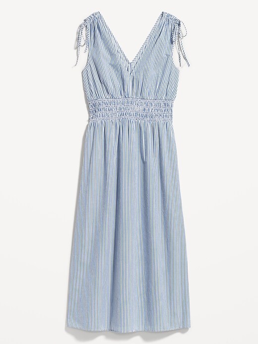 Image number 2 showing, Fit & Flare Sleeveless Striped Tie-Shoulder Smocked Maxi Dress