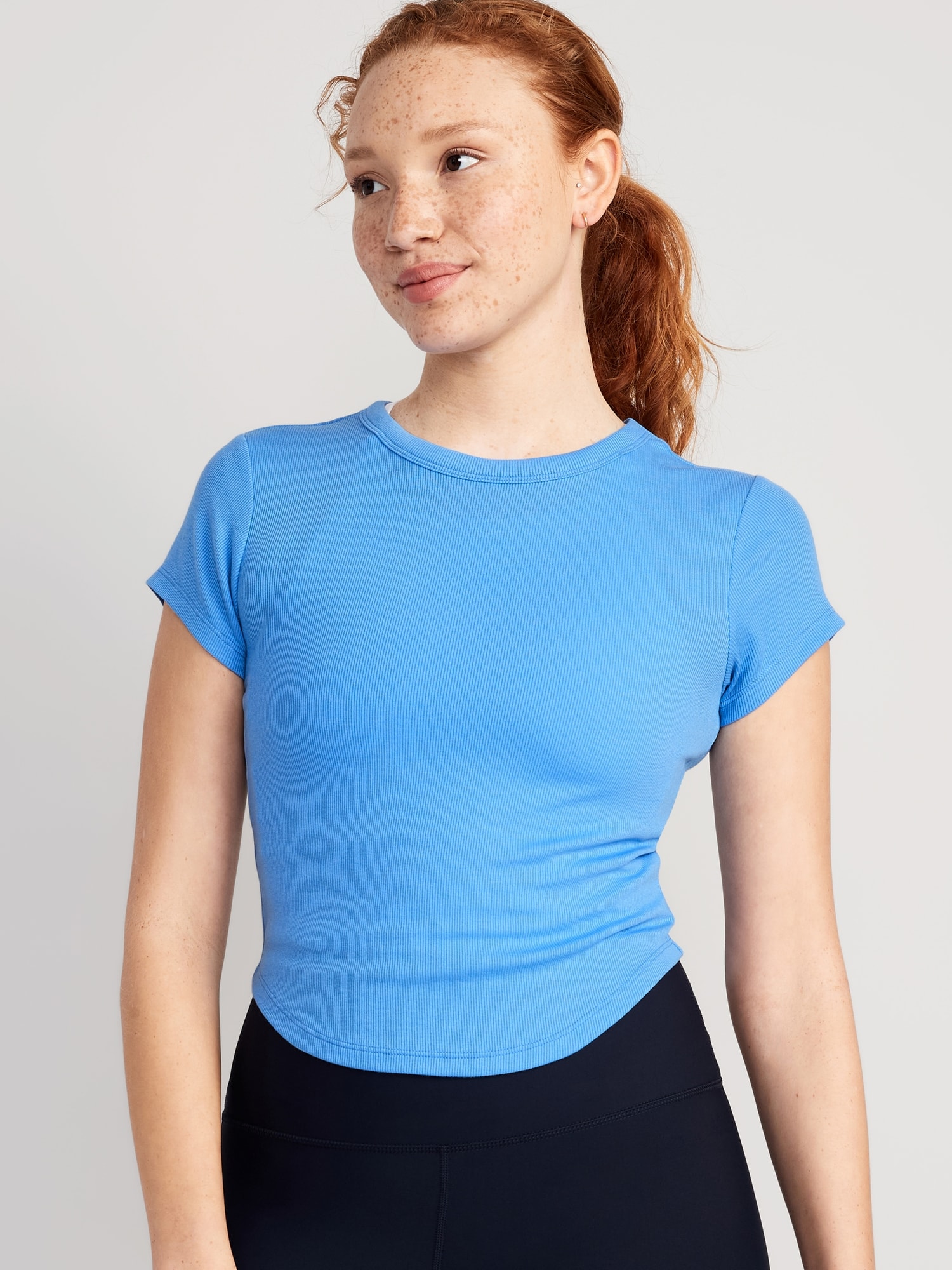 Old Navy Short-Sleeve UltraLite Cropped Rib-Knit T-Shirt for Women blue. 1