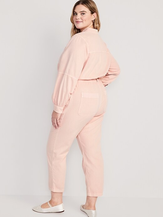 Image number 8 showing, Collarless Tie-Belt Utility Jumpsuit for Women