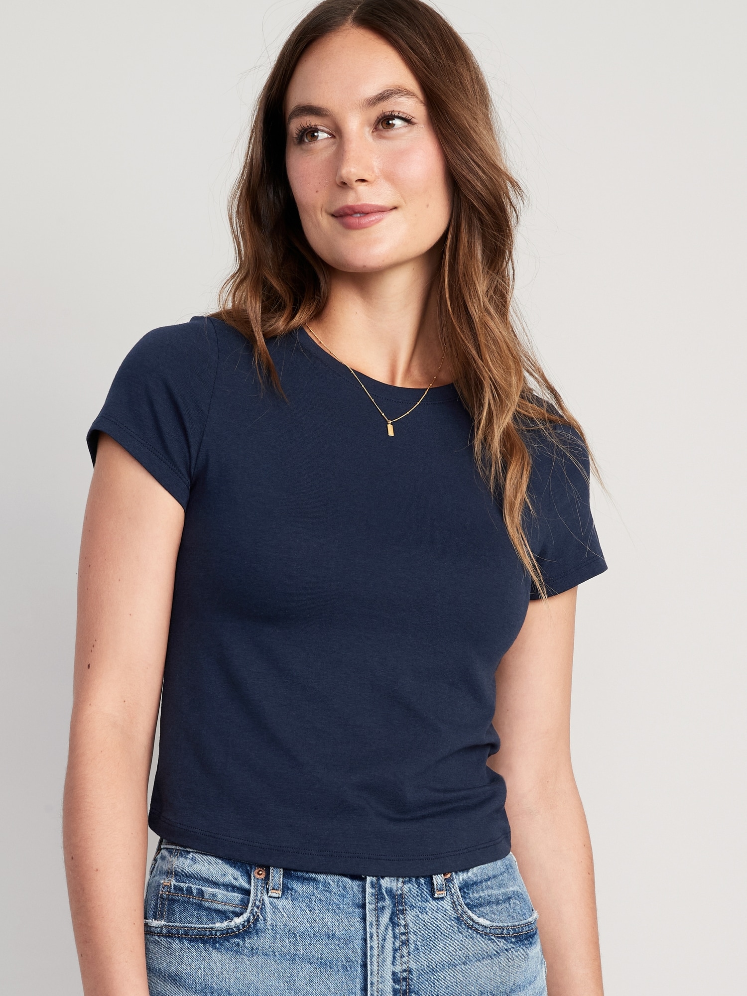 Old Navy Cropped Bestee Crew-Neck T-Shirt for Women blue. 1