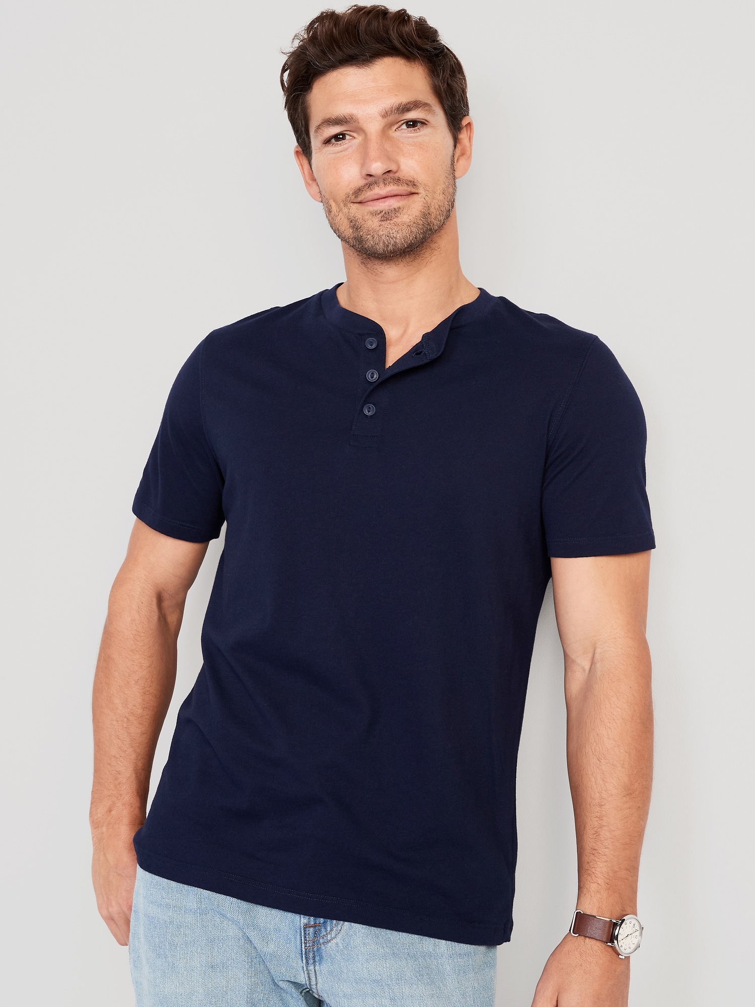 Old Navy - Soft-Washed Short-Sleeve Henley T-Shirt for Men blue