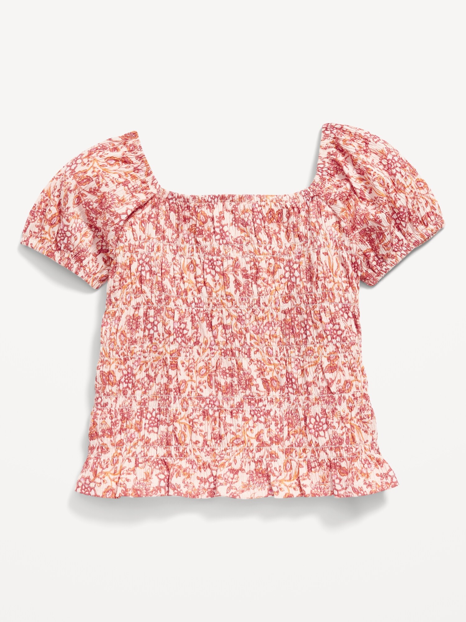 Printed Puckered Jacquard Knit Smocked Top For Girls Old Navy