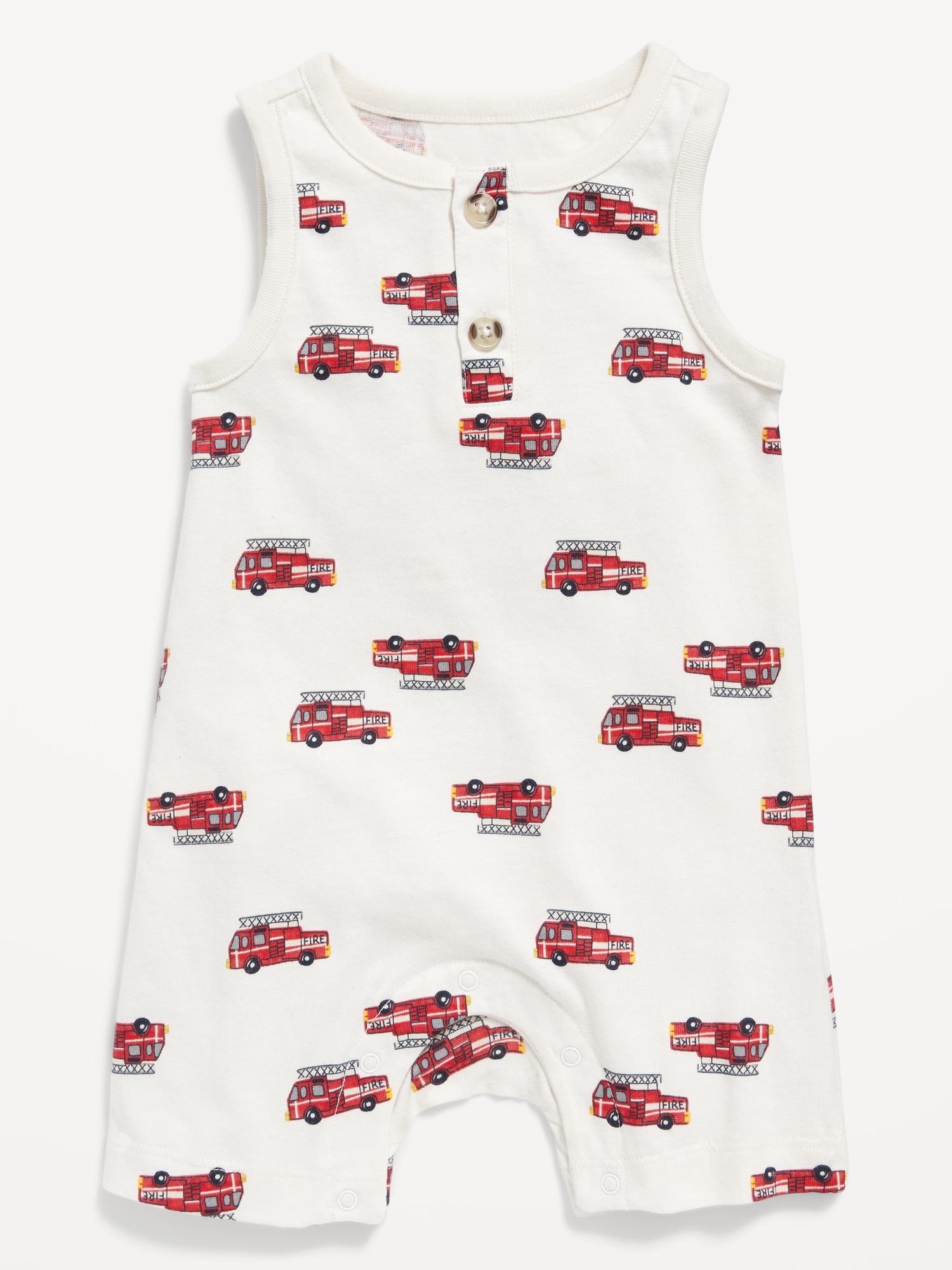 Old Navy Unisex Printed Sleeveless Jersey-Knit Henley Romper for Baby red. 1