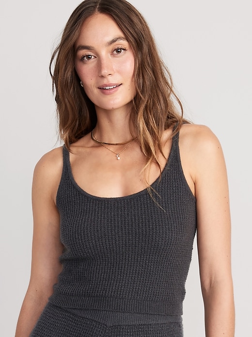 Image number 1 showing, Cropped Waffle-Knit Lounge Cami Tank Top