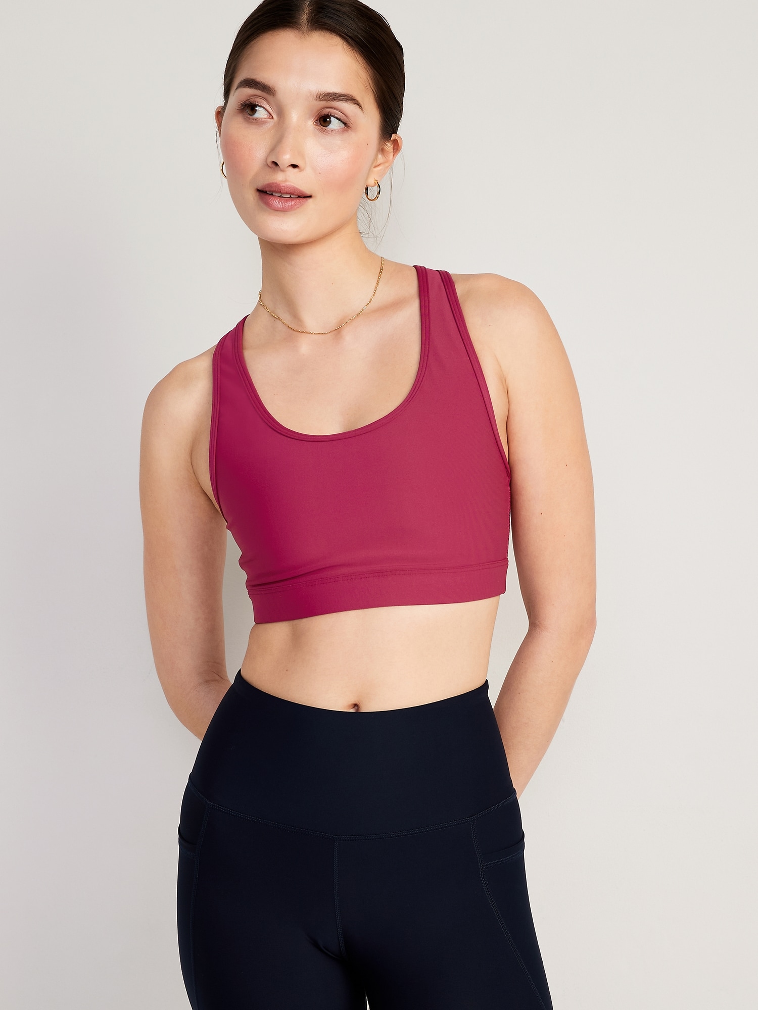 Old Navy Medium-Support PowerSoft Racerback Sports Bra for Women pink. 1