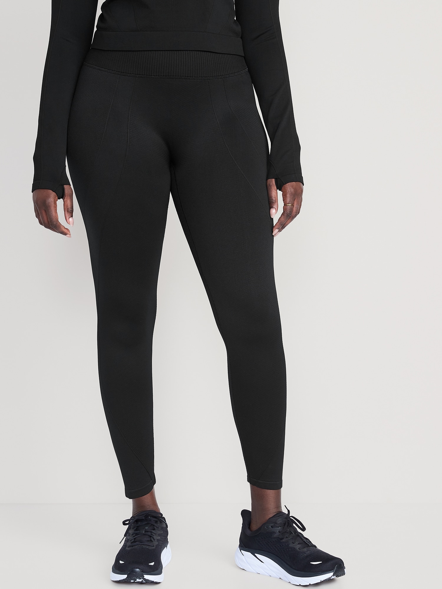 High-Waisted Rib-Paneled Seamless Leggings for Women