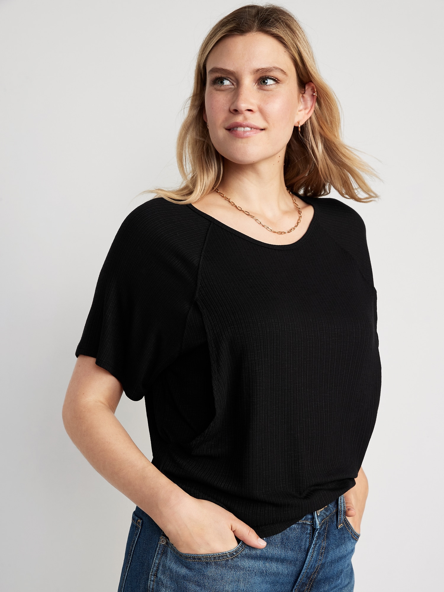 Old Navy Maternity Luxe Ribbed Slub-Knit Nursing T-Shirt black. 1