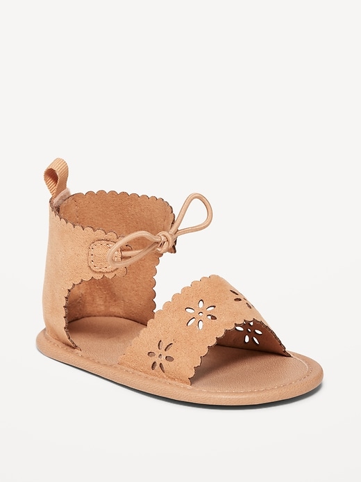 View large product image 1 of 4. Faux-Suede Scallop-Trim Sandals for Baby
