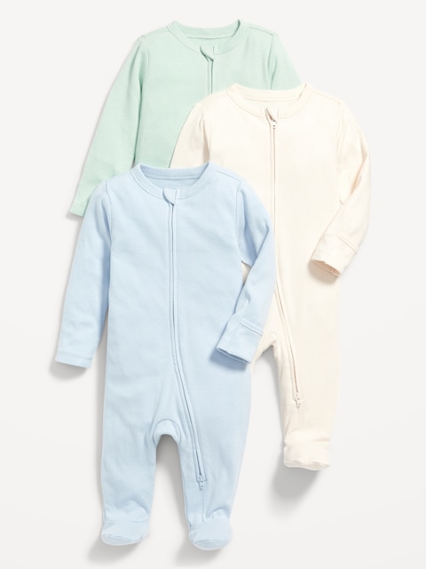 Une-pièce à pieds à glissière bidirectionnelle Nuit ou jeu unisexe pour Bébé (paquet de 3)