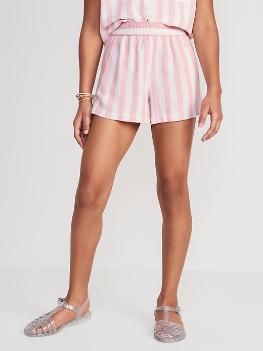 View large product image 1 of 4. High-Waisted Linen-Blend Striped Shorts for Girls