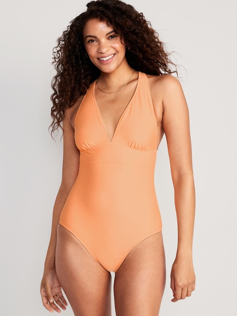 Matching V-Neck One-Piece Swimsuit