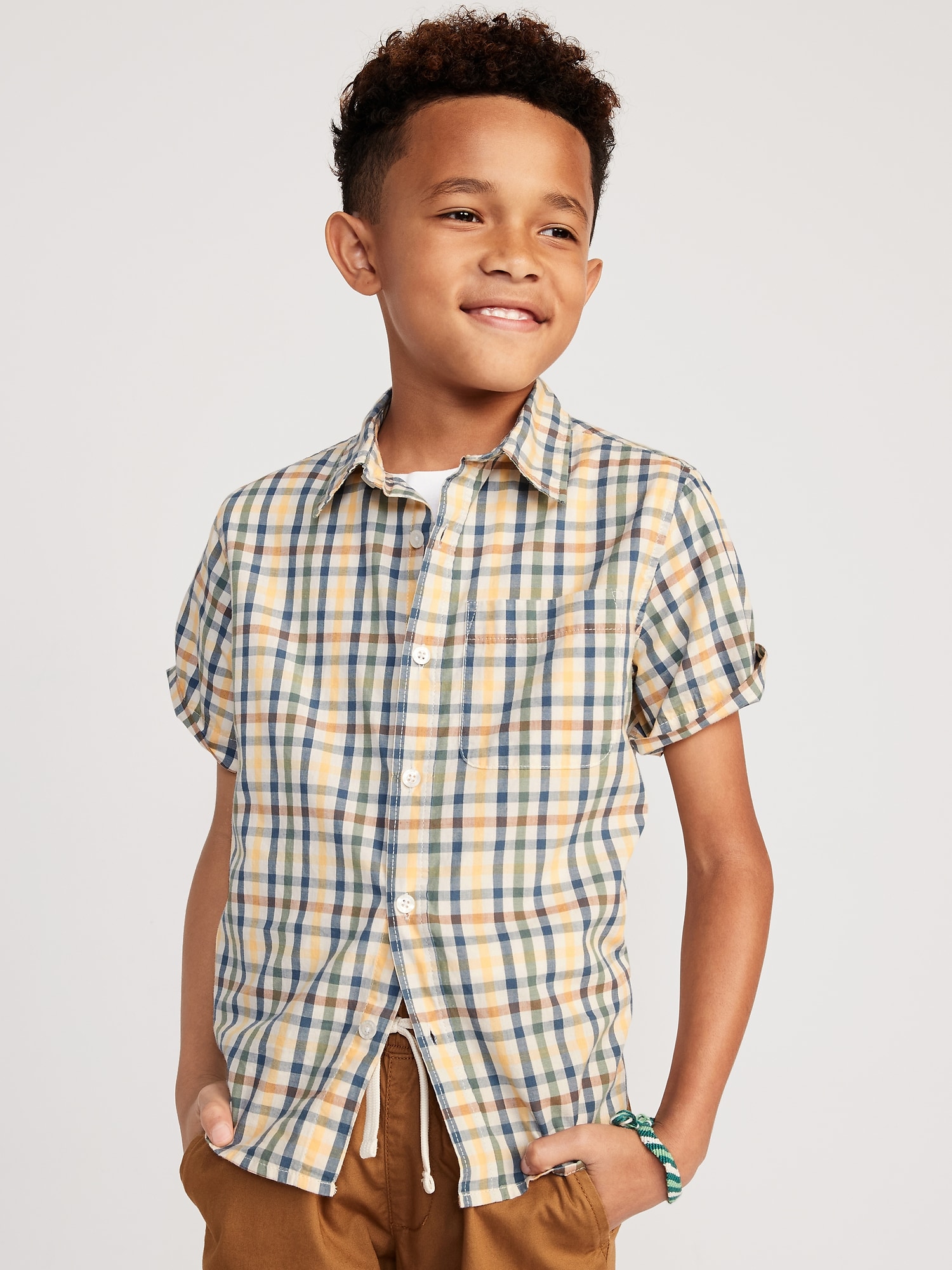 Old Navy Short-Sleeve Printed Poplin Shirt for Boys blue. 1