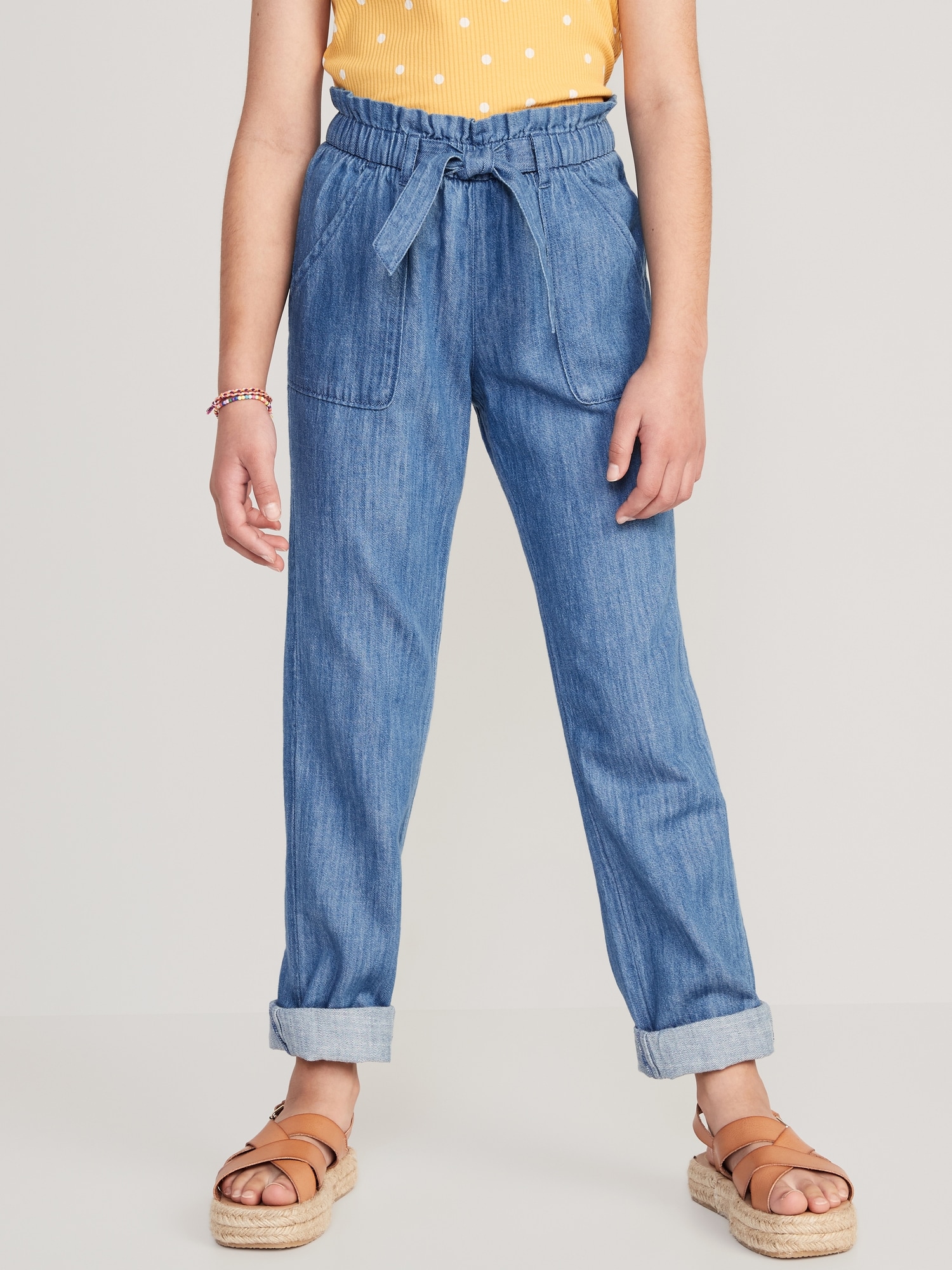 Chambray TieFront Tapered Utility Pants for Girls Old Navy