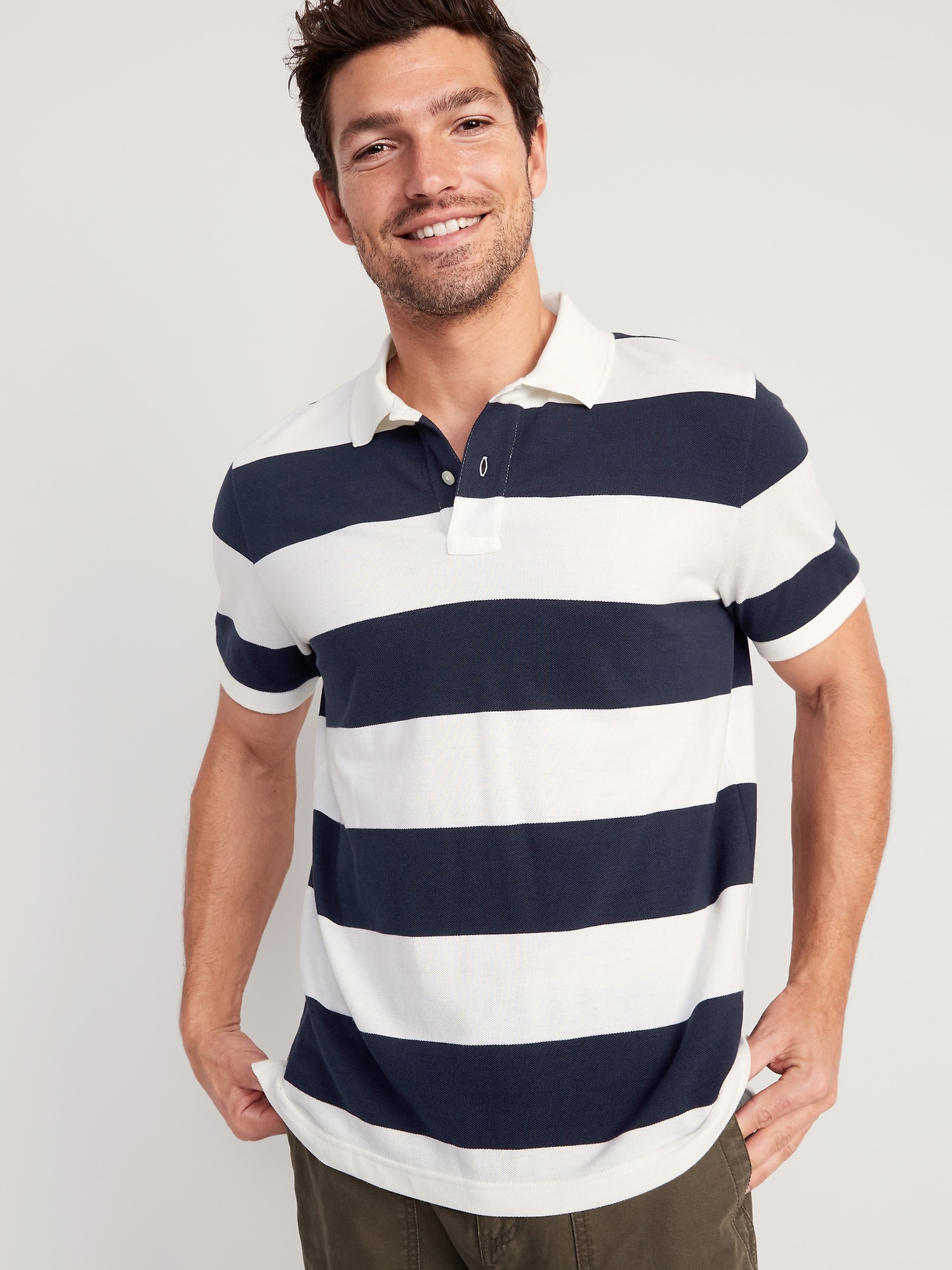 Old Navy Rugby-Stripe Classic Fit Pique Polo for Men blue. 1