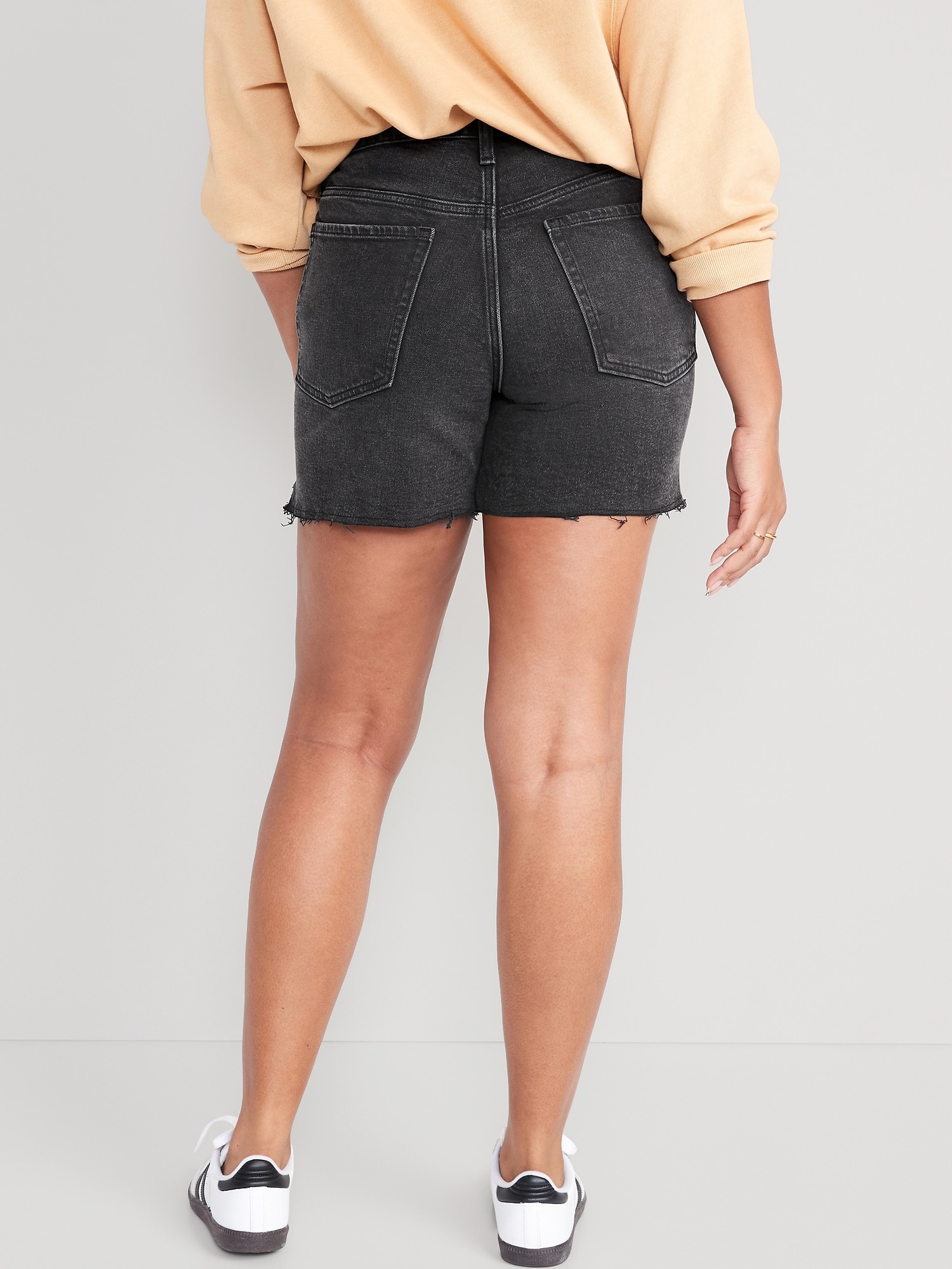 High-Waisted Button-Fly O.G. Straight Ripped Side-Slit Jean Shorts -- 5-inch  inseam