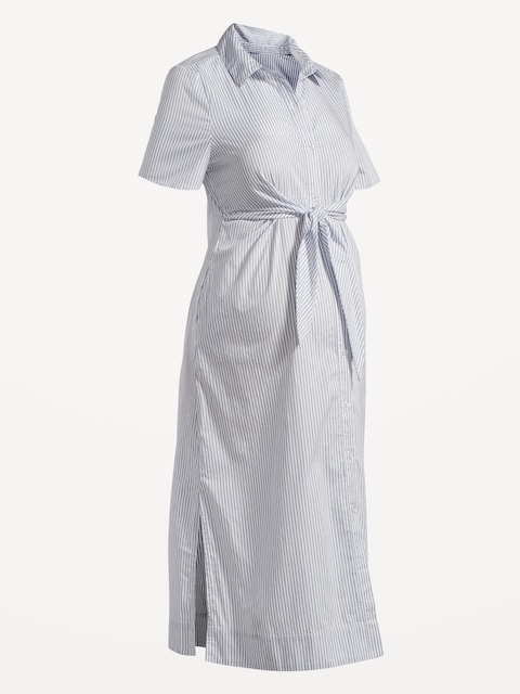 ROBE-CHEMISIER MI-LONGUE ASSORTIE DE MATERNITÉ À DEVANT NOUÉ