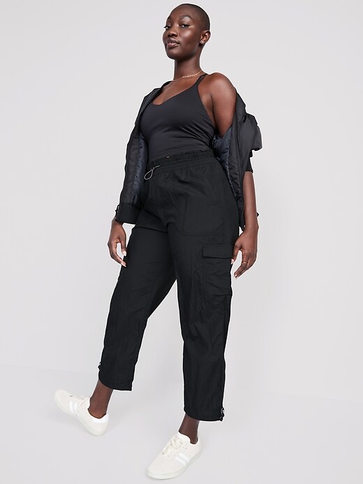 Image number 3 showing, High-Waisted Parachute Cargo Jogger Ankle Pants