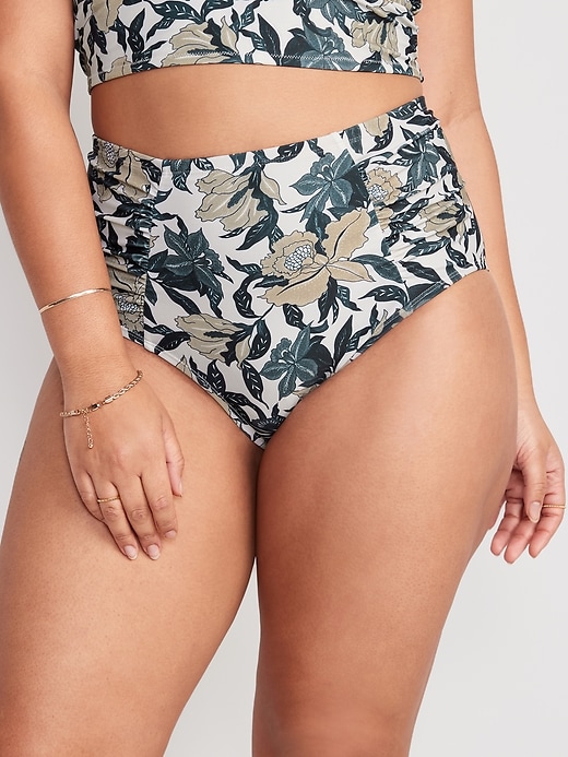 Image number 5 showing, High-Waisted Printed Ruched Bikini Swim Bottoms