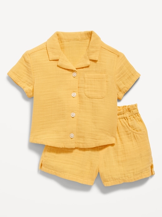 View large product image 1 of 2. Short-Sleeve Double-Weave Shirt & Pull-On Shorts for Baby