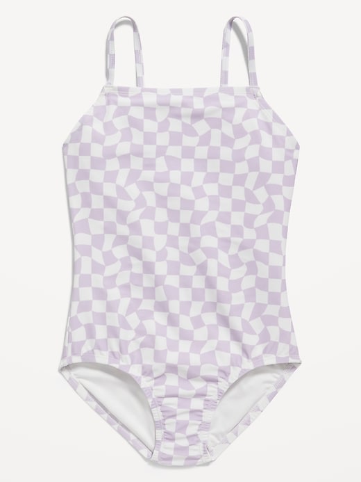 Voir une image plus grande du produit 1 de 1. Maillot de bain une-pièce à encolure carrée et dos à treillis à imprimé pour Fille